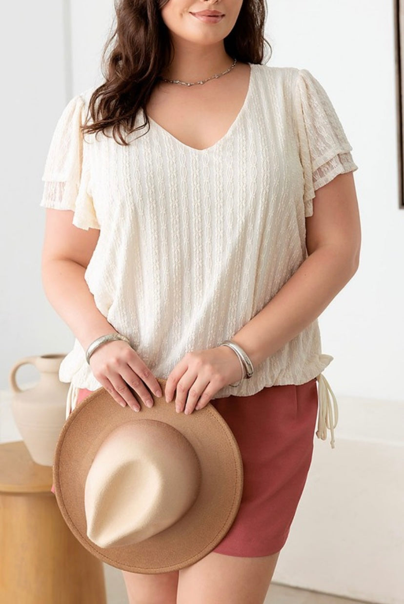 Lace Drawstring Hem Top PLUS
