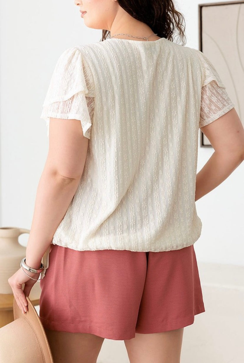 Lace Drawstring Hem Top PLUS