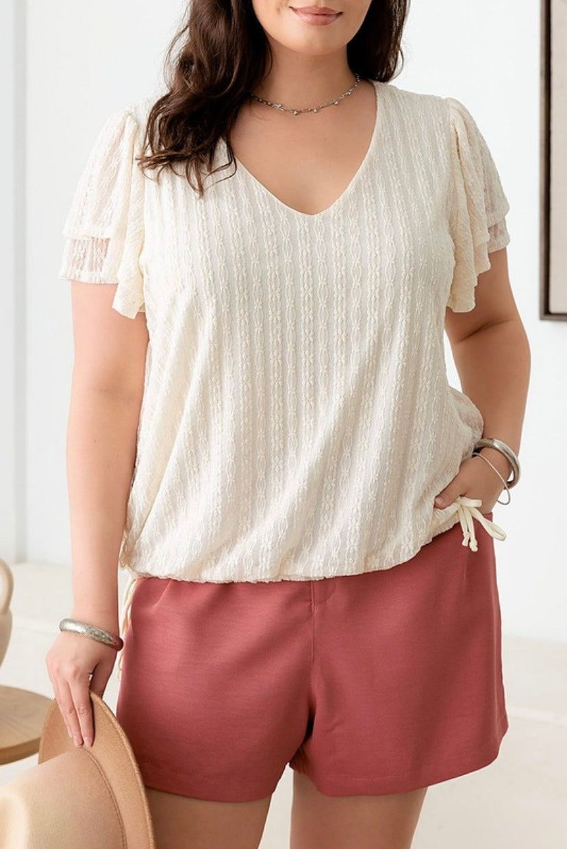 Lace Drawstring Hem Top PLUS