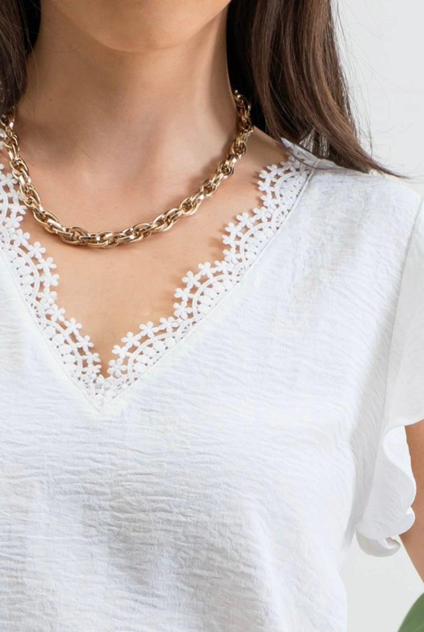 Lace Trim Top - White