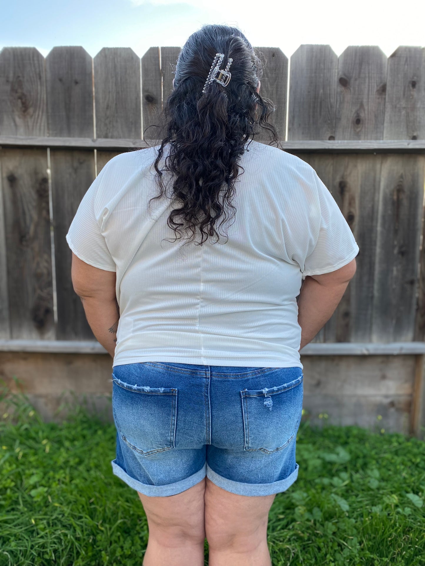 Distressed Denim Shorts/PLUS SIZE/