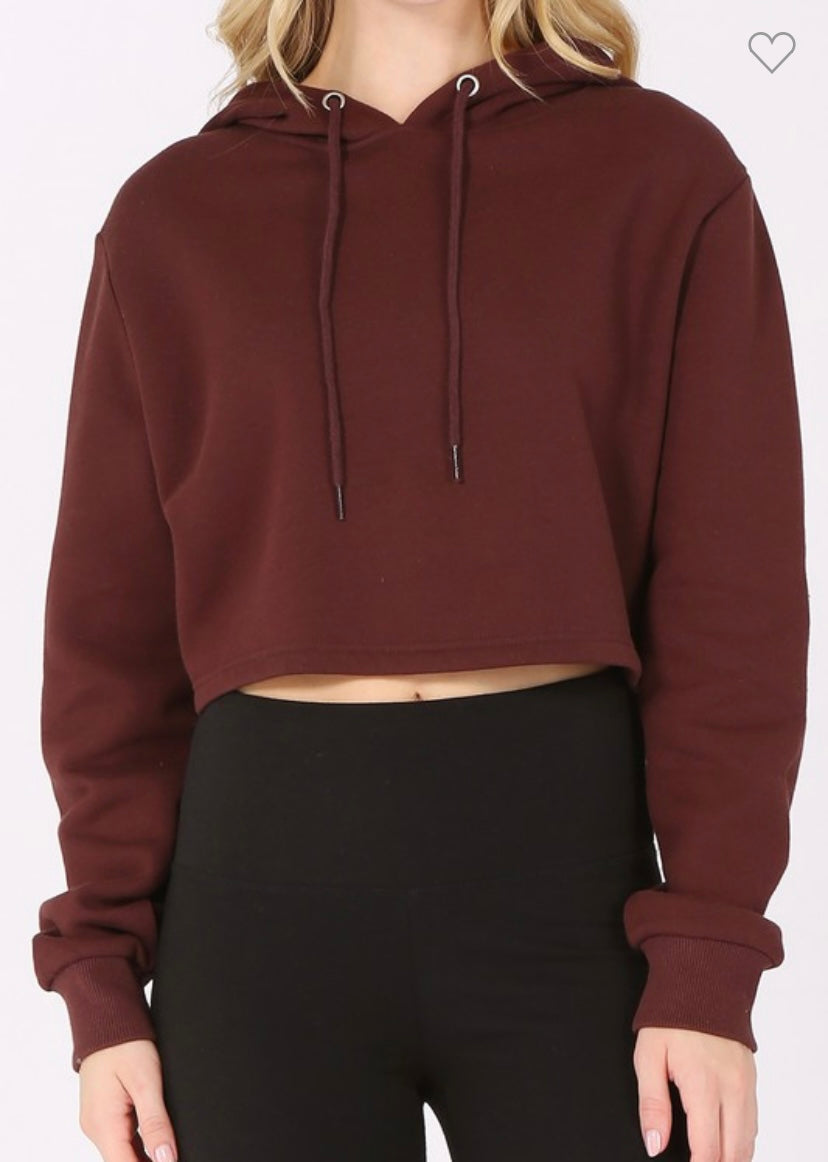 Cropped Fleece Hoodie - Brown
