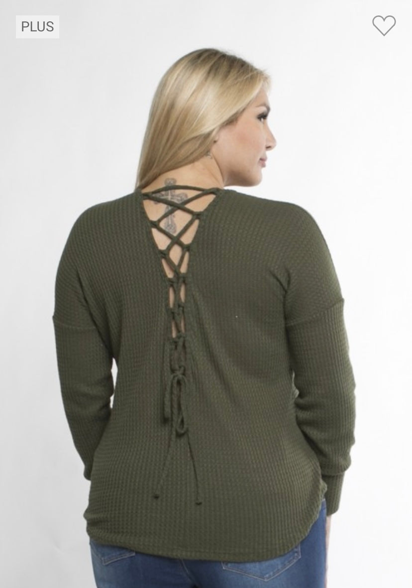Blue Lace Up Back Top - PLUS
