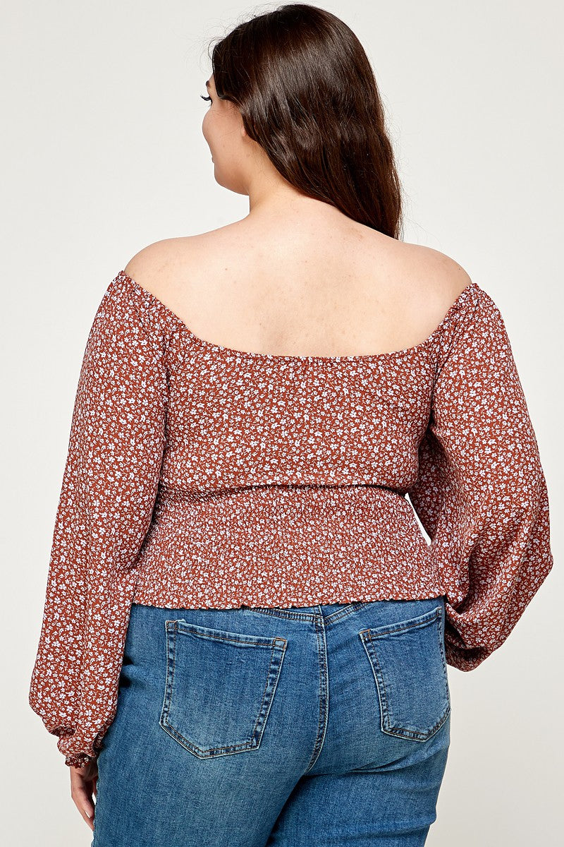 Ditsy Floral Tie Front Top/PLUS SIZE/