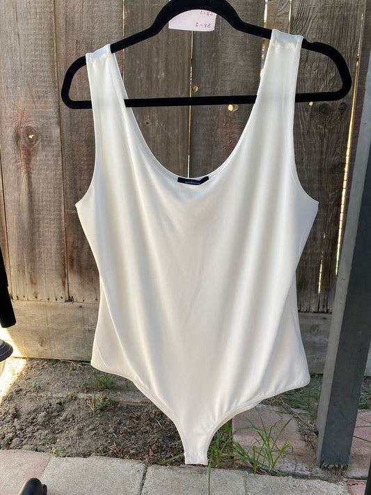 White Round Neck Tank Bodysuit - PLUS