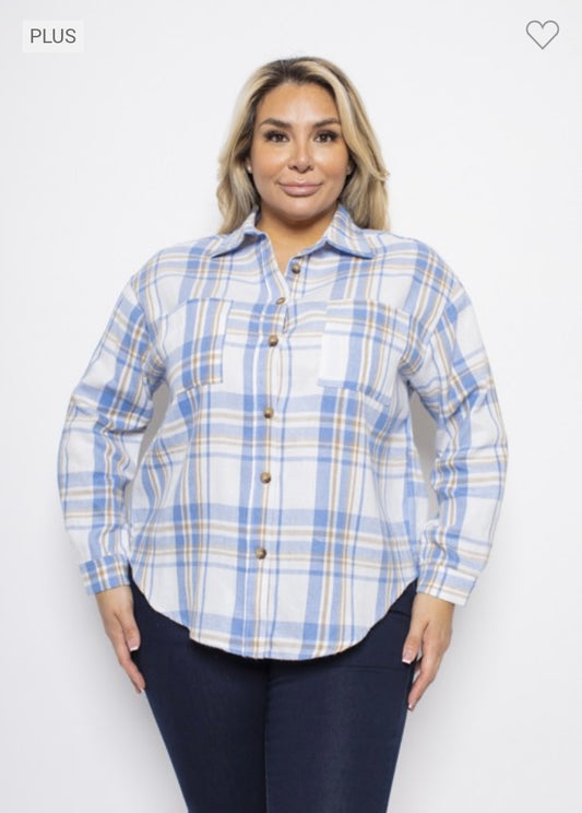 Blue Plaid Button Down - PLUS