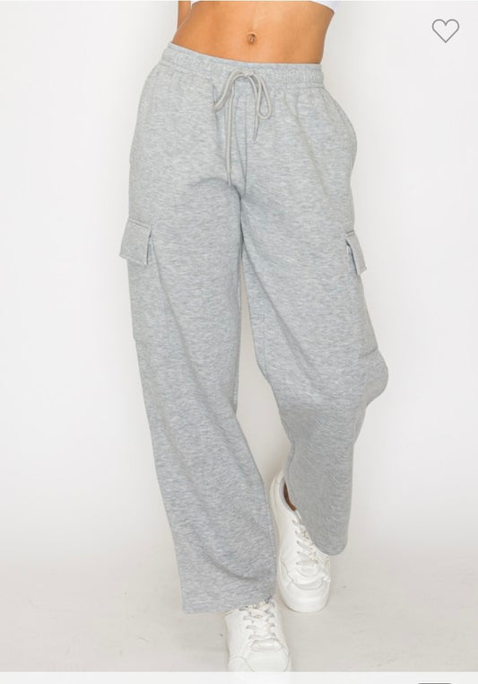 Cargo Straight Leg Sweatpants - Gray