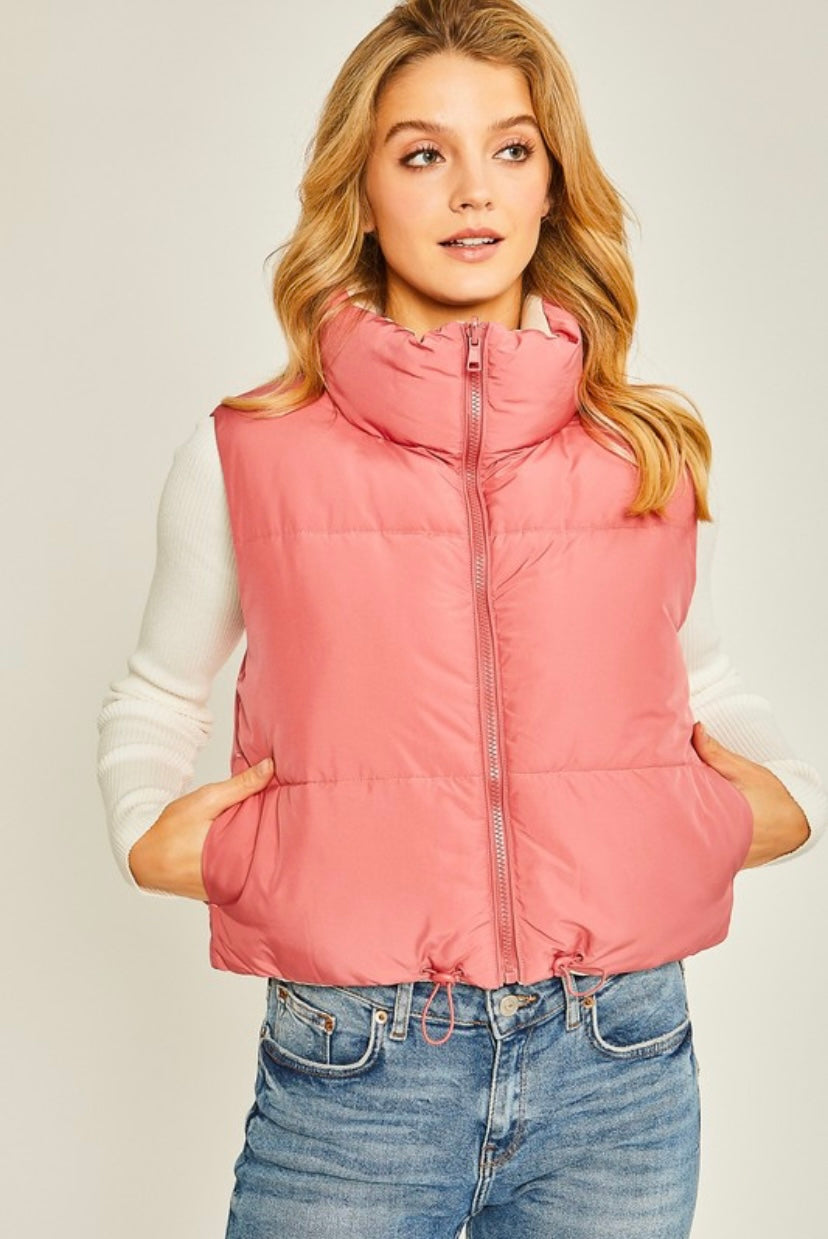 Reversible Puffer Vest - Pink