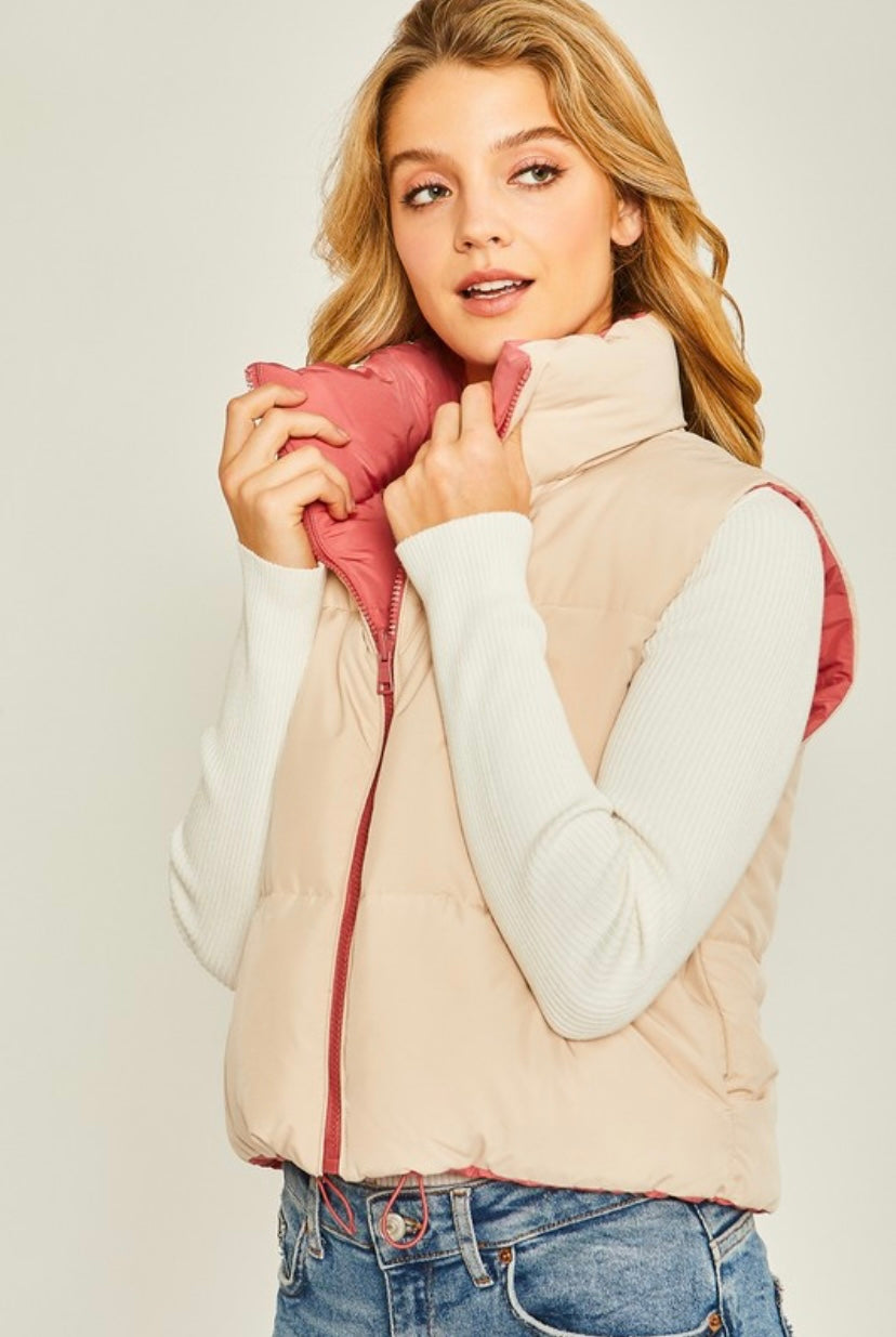 Reversible Puffer Vest - Pink