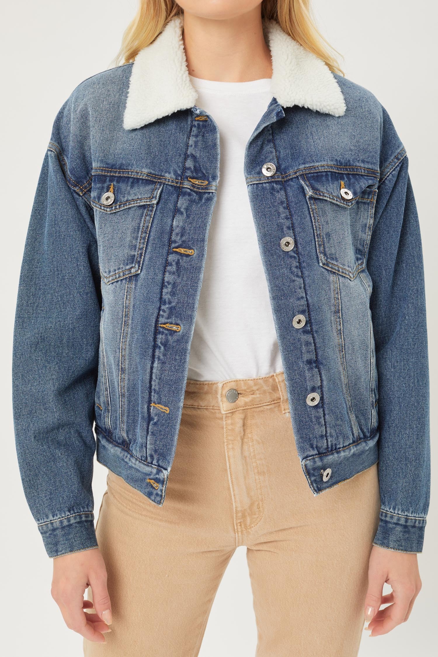 The Plus Cropped Oversized Trucker Jean Jacket Sherpa Collar Edition