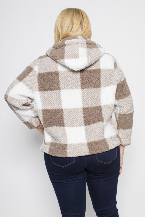 Plus size sherpa jacket with online hood